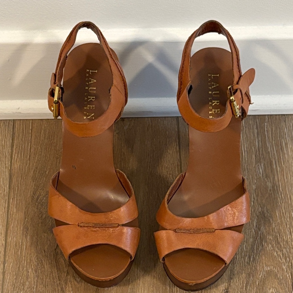 Polo Ralph Lauren Brown Leather Platform Sandals